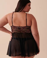 Babydoll en dentelle brodée et résille