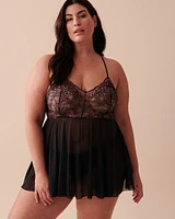 Babydoll en dentelle brodée et résille