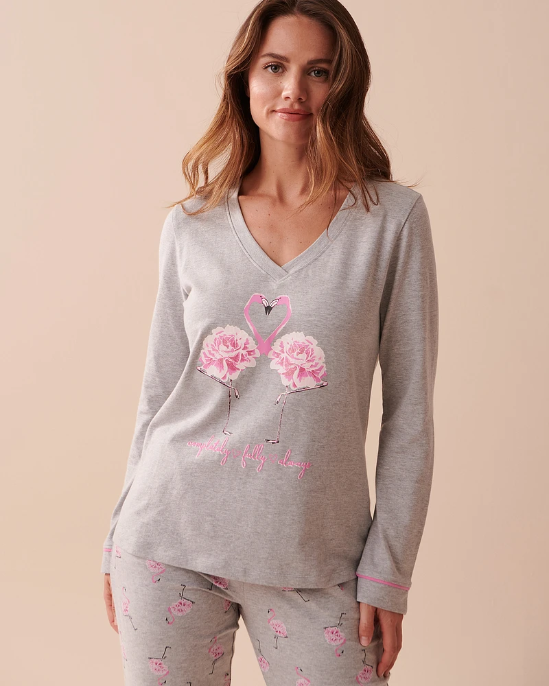 Chandail manches longues flamant rose en coton