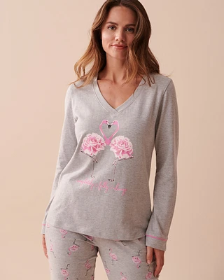 Chandail manches longues flamant rose en coton