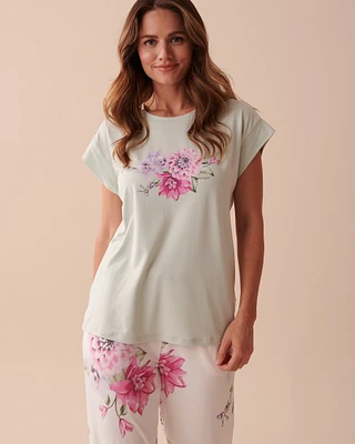 T-shirt col rond ultra doux à fleurs