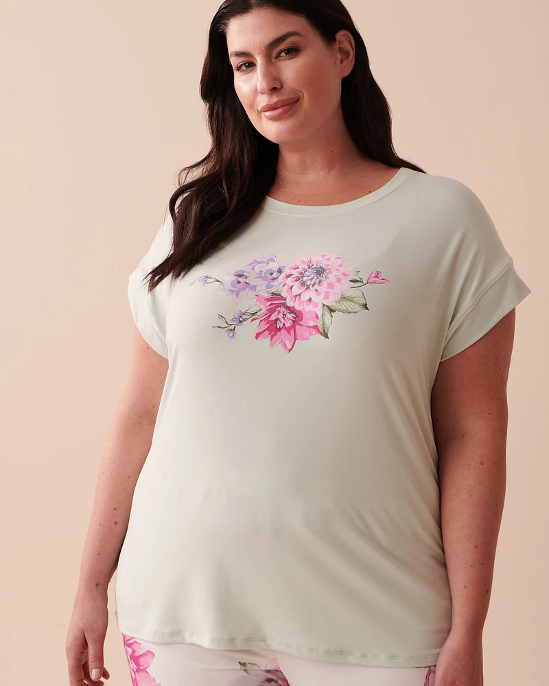 T-shirt col rond ultra doux à fleurs