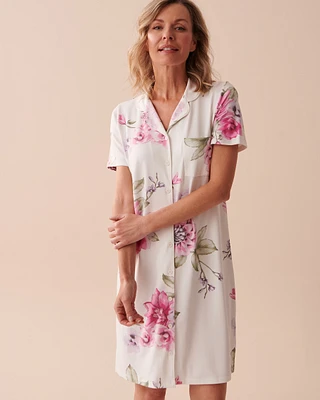 Chemise de nuit manches courtes ultra douce à fleurs