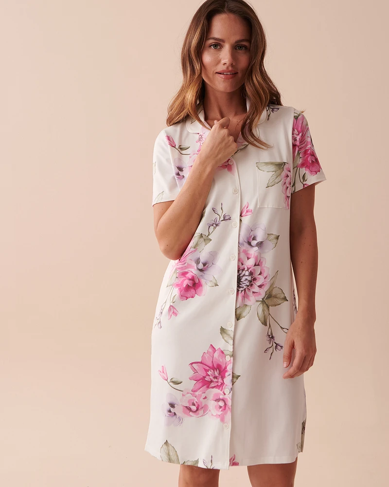 Chemise de nuit manches courtes ultra douce à fleurs