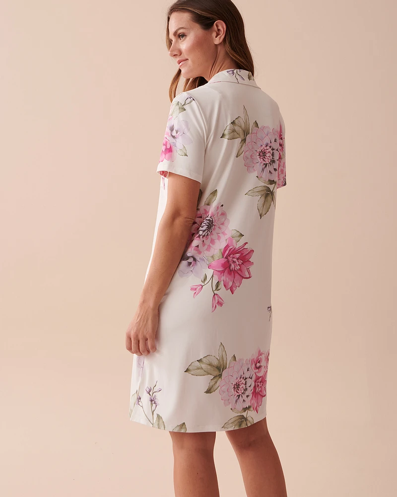 Chemise de nuit manches courtes ultra douce à fleurs