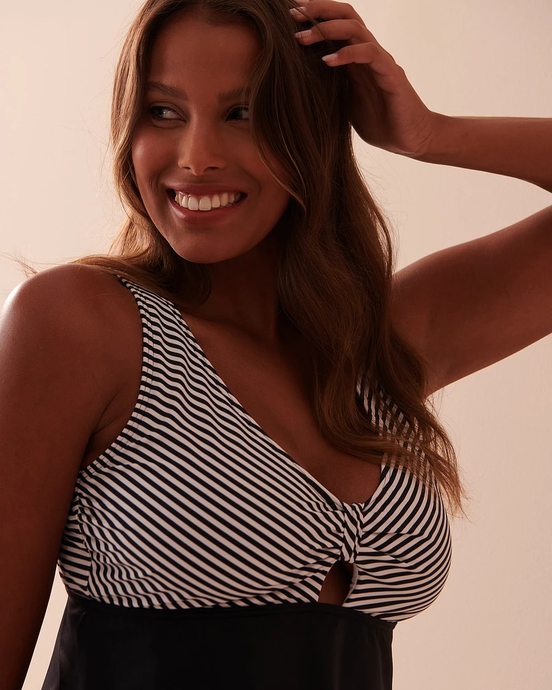 RETRO STRIPED D Cup Loop Front Tankini Top