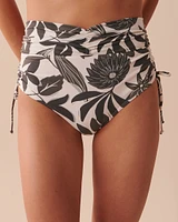 KHAKI GREY FLORAL Shirred High Waist Bikini Bottom