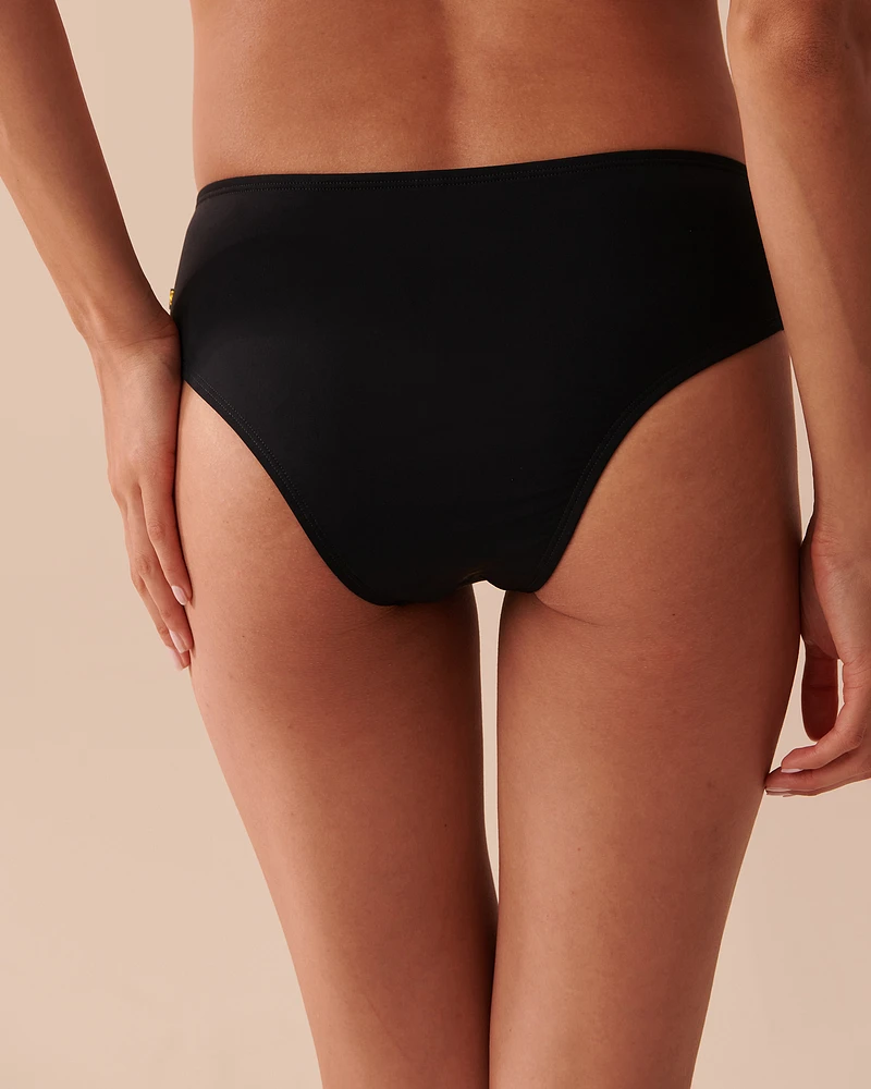 BLACK Mid Waist Cheeky Bikini Bottom