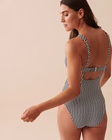 Maillot une-pièce croisé à l'avant RETRO STRIPED