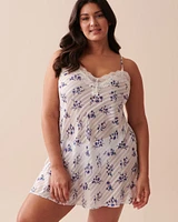 Lace Trim Floral Jacquard Nightie