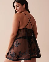 Satin and Sheer Mesh Floral Babydoll