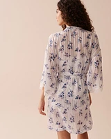 Lace Trim Floral Jacquard Kimono