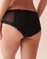 Culotte aux hanches microfibre et bordure de dentelle