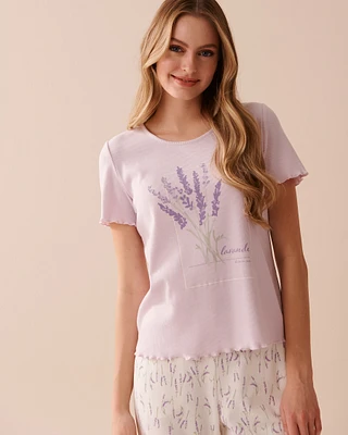 T-shirt col rond côtelé bordures frisons