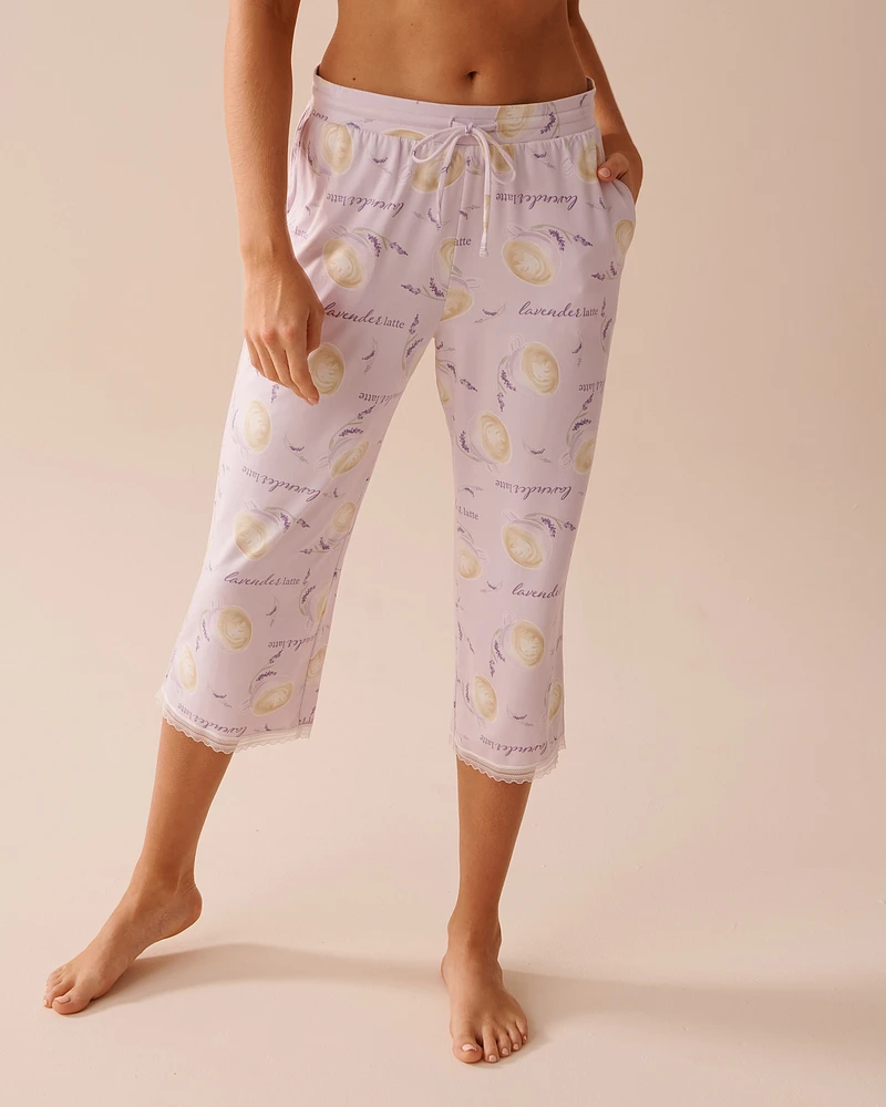 Coffee & Lavender Print Super Soft Capris