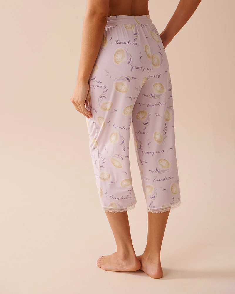 Coffee & Lavender Print Super Soft Capris