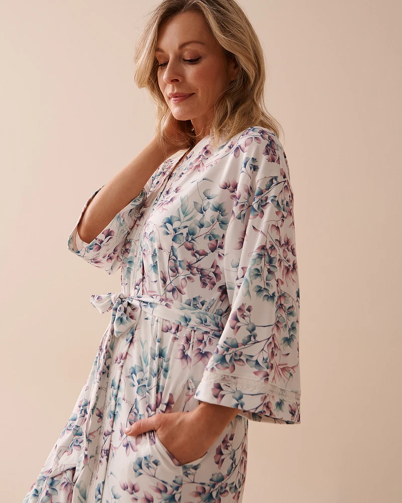 Bucolic Print Super Soft Lace Details Kimono