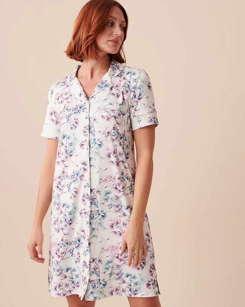 Bucolic Print Super Soft Lace Details Sleepshirt