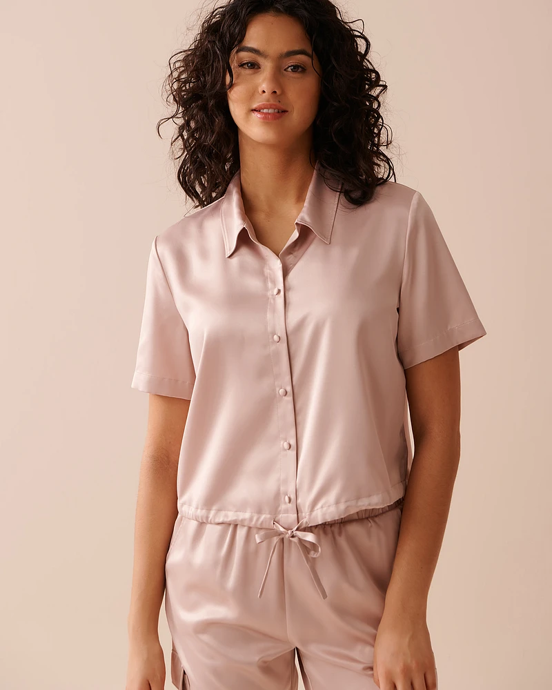 Satin Button-down Short Sleeve Shirt