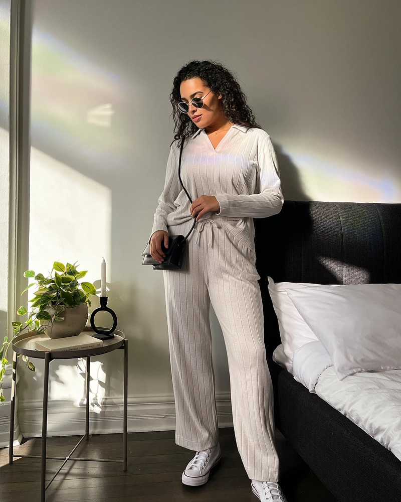 Pantalon jambe large côtel