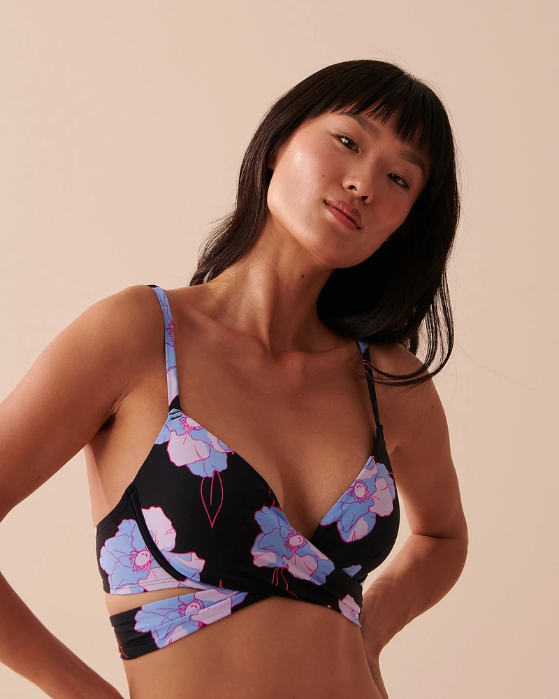 Haut de bikini push-up plongeant NEON FLOWERS