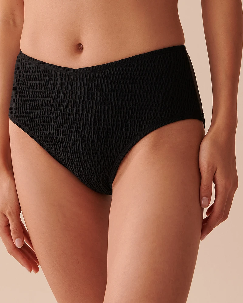 SMOCKED TEXTURED High Waist Cheeky Bikini Bottom
