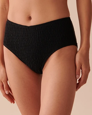 SMOCKED TEXTURED High Waist Cheeky Bikini Bottom