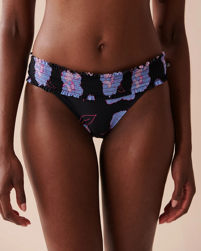 Bas de bikini bande taille texturée NEON FLOWERS