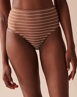 Bas de bikini taille haute à rayures texturées