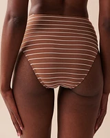 Bas de bikini taille haute à rayures texturées