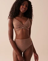 Bas de bikini taille haute à rayures texturées