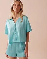 Satin Crop Button-down Shirt