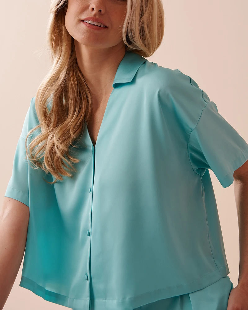 Satin Crop Button-down Shirt