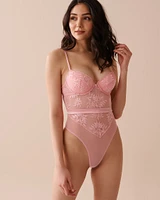 Embroidered Mesh Thong Teddy