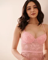 Embroidered Mesh Thong Teddy