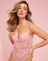Embroidered Mesh Thong Teddy