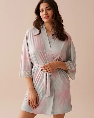 Kimono bordure de dentelle en fibres recyclées