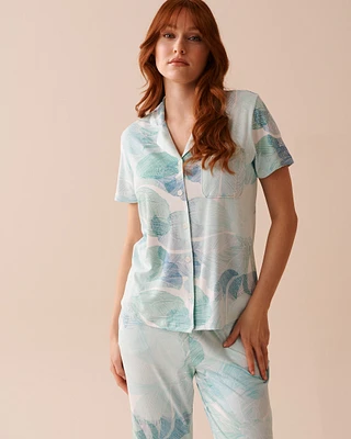 Chemisier manches courtes ultra doux à imprimé floral abstrait