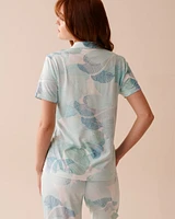 Chemisier manches courtes ultra doux à imprimé floral abstrait