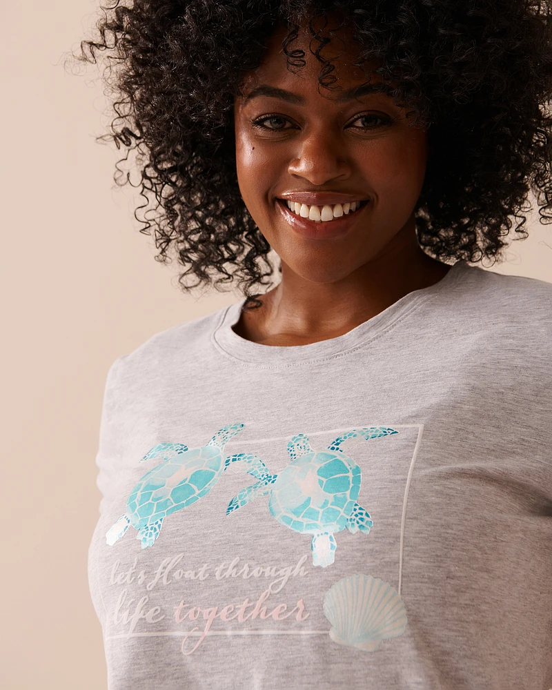T-shirt col rond à imprimé tortue