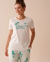 Palm Tree Print Cotton Crew Neck T-shirt