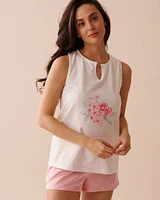 Pink Floral Cotton Keyhole Cami