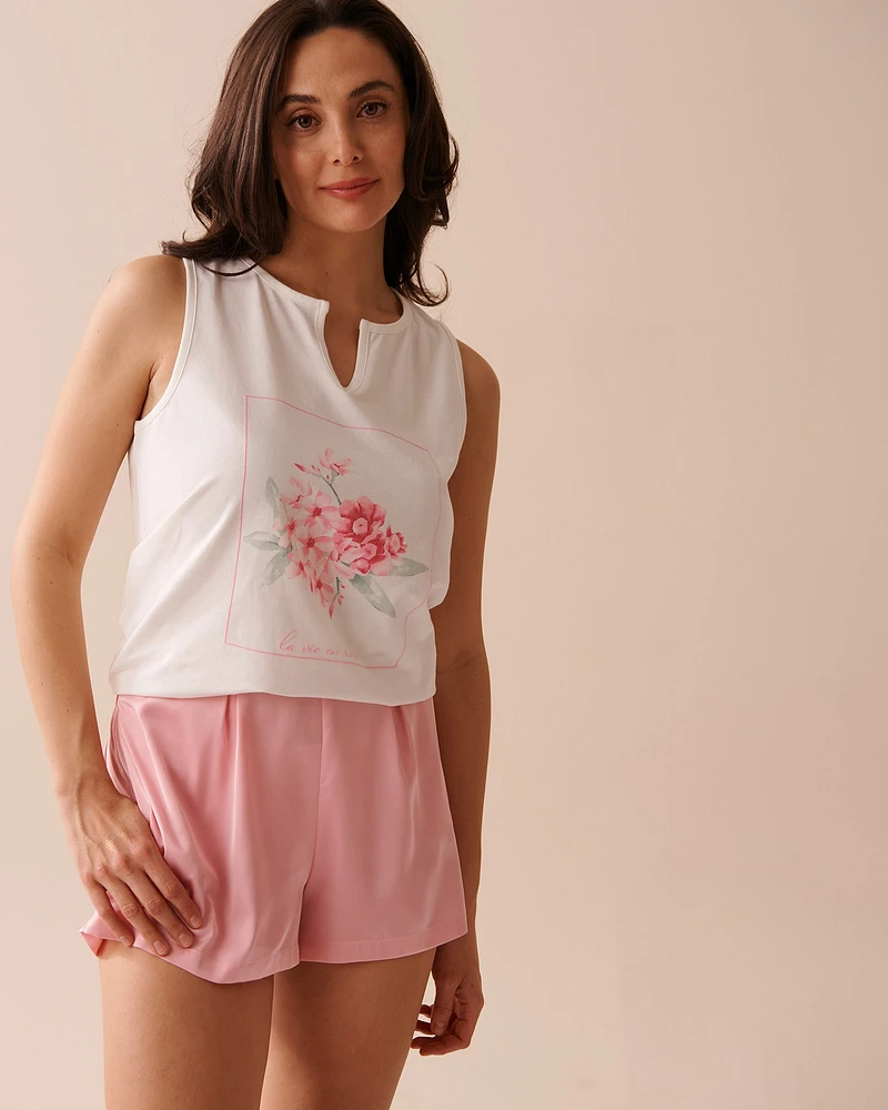 Pink Floral Cotton Keyhole Cami