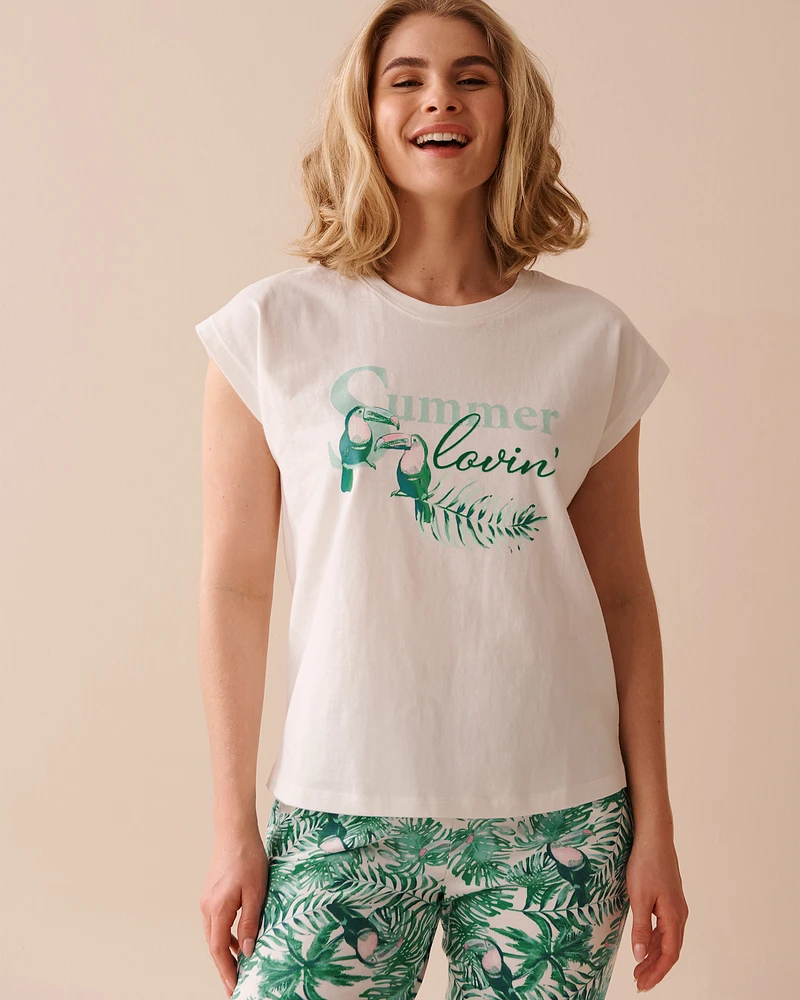 Cotton Crew Neck T-shirt with Cap Sleeves