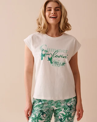 T-shirt col rond à mancherons en coton