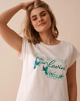 Cotton Crew Neck T-shirt with Cap Sleeves