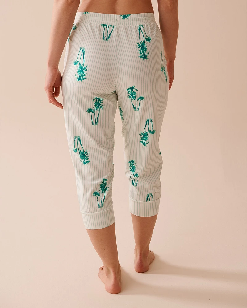 Palm Tree Print Cotton Fitted Capris