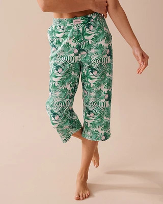 Capri jambe droite en coton à imprimé tropical