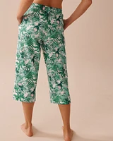 Capri jambe droite en coton à imprimé tropical