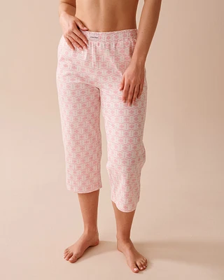 Pink Geometric Print Cotton Straight Leg Capris